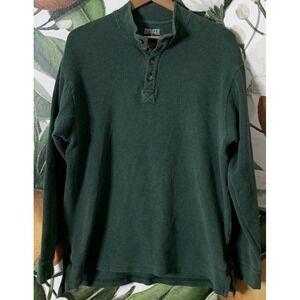 Duluth Trading Co Mens Medium Cotton Blend 1/4 Button Pullover Sweater Green